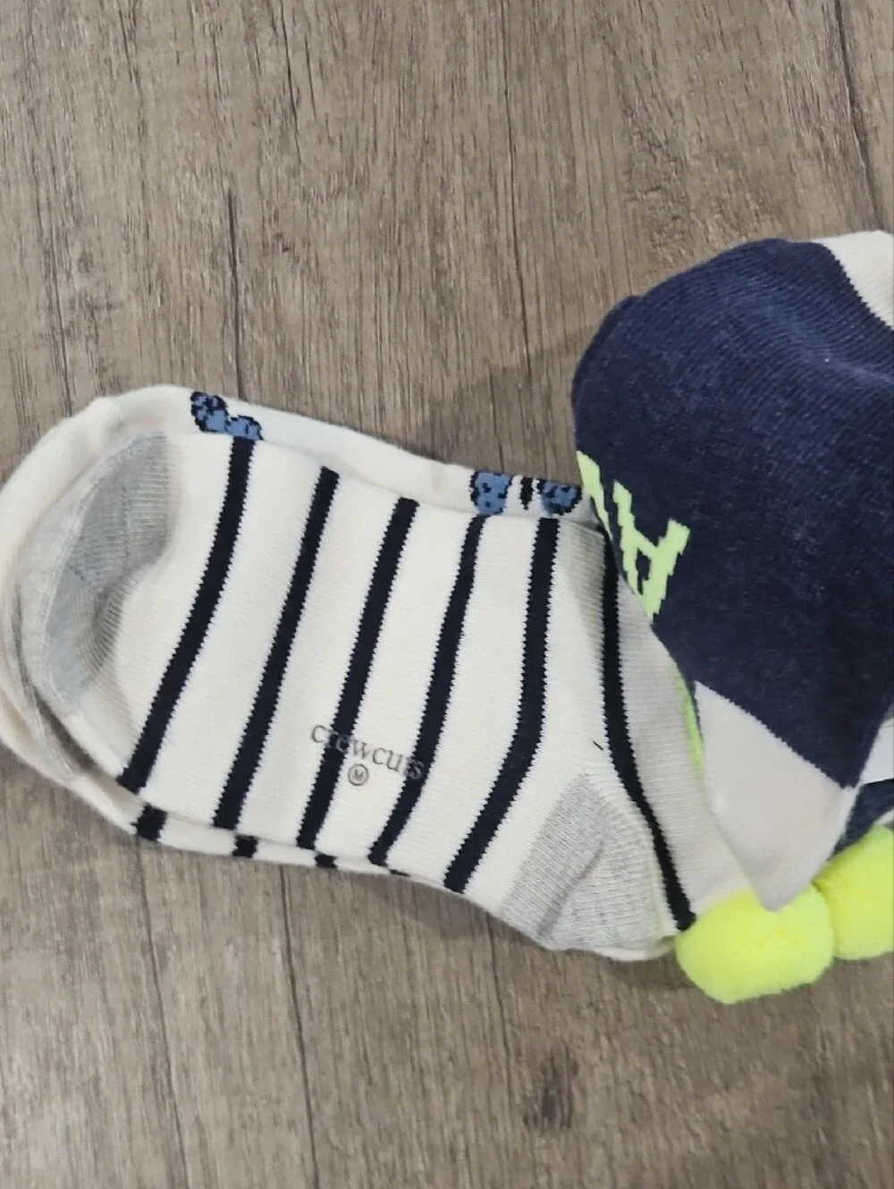 Crewcuts Cream Ankle Socks with Blue & Neon Yellow Butterflies Kid's 13- 2
